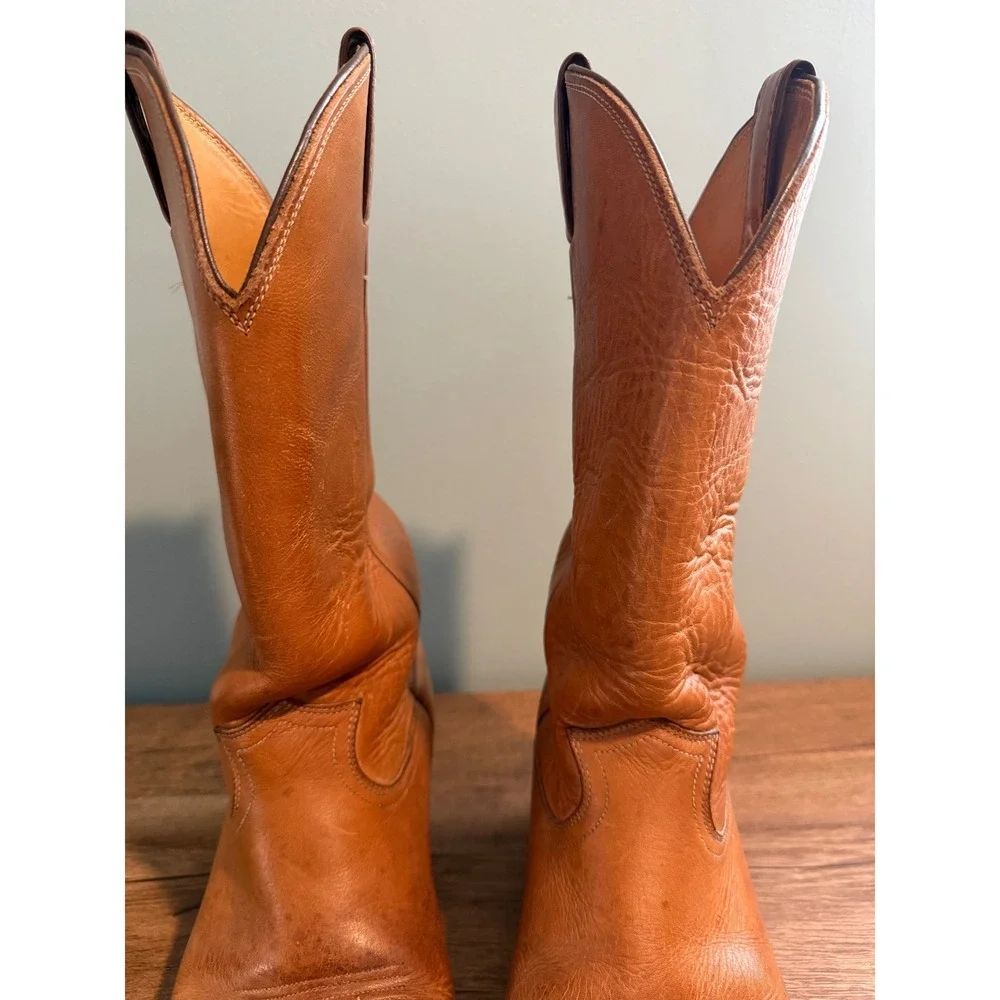 Justin Men's Size 9 EE #1106 Mulehide Tan Leather Cowboy Boots USA Made Vintage - Picture 9 of 15